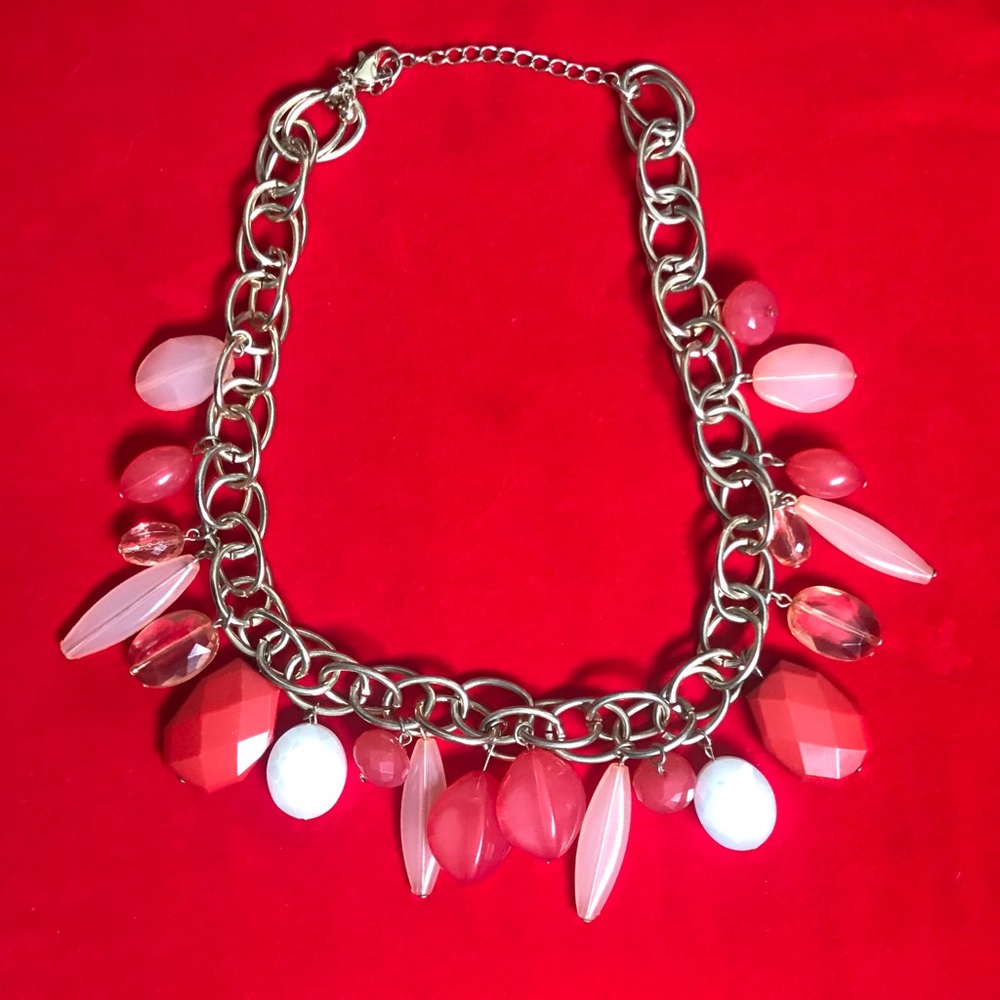 BOUTIQUE Double Link Gold Chain Mulitcolor Dangling Chunky Gems Charm Necklace